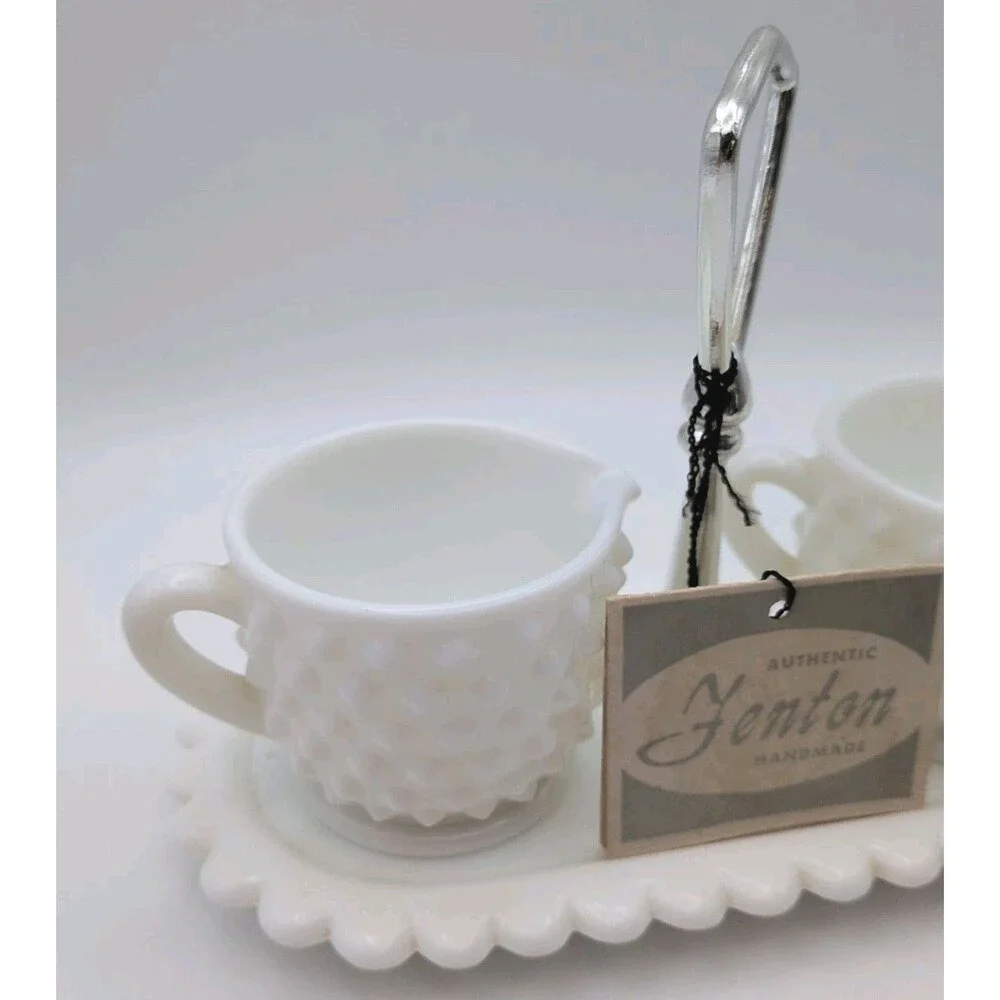 Fenton Milk Glass Hobnail Sugar/ Creamer With Tray And Tags‎